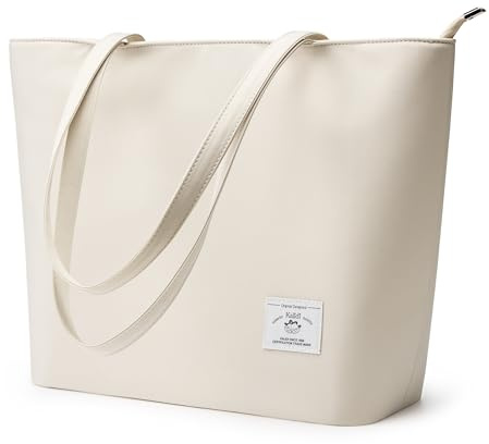 KALIDI Wasserdichte Tote Bag mit Reißverschluss – Leichte Shopper Schulter Tasche für Arbeit Uni,Beige