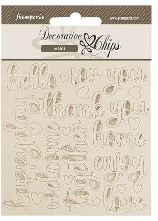 Stamperia - Decorative Chips for Scrapbooks, Albums, Cards, Bullet Journals and More, Laser Cut Cardboard Shapes, Easy to Glue, Perfect for Hobbies, Crafts, and Gifting (Golden Harmony - Writings)