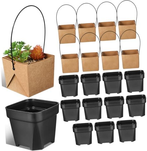 IWOWHERO 12set Vasi Di Carta Kraft Per Piante Succulente Mini Vasi Di Plastica Con Drenaggio Per Decorazione Interna e Regali Fai Da Te