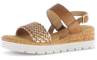 Gabor Damen Riemchensandalen, Frauen Sandalen,offene Schuhe,Strandschuhe,Sandaletten,Sommersandalen,bequem,flach,Camel/Platin(go),38 EU / 5 UK