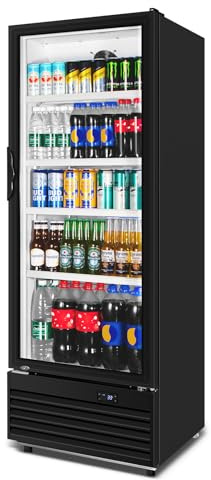 Velieta Commercial Beverage Refrigerator, 24.5 Inch 15 Cu. Ft. Drink Fridge, Display Refrigerator with Glass Door, Commercial Display Fridge with 4 Adjustable Shelves, for Shops, Restaurants, Bars