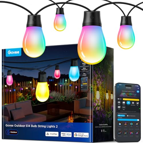 Govee RGBICW Ljusslinga för utomhusbruk, 15 m, vattentät, IP66, styrbar via app, 111 scenlägen, 65 lm per LED, 25 000 h livslängd, fungerar med Alexa och Google