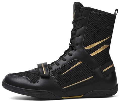 Zapatos Deportivos De Boxeo para Mujer para Hombre, Boxers Transpirables De Malla Zapatillas De Deporte De Lucha De Caña Alta Botas De Fitness,Negro,41 EU