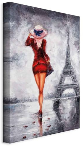 murando - Quadro Acustico Verticale Eleganza Parigina Donna 60x90 cm 1 Pezzo - Stampa su Tela - Quadri Fonoassorbenti Decorativi Moderni - Protezione dai Rumori Camera da Letto - Francia h-B-0062-b-a