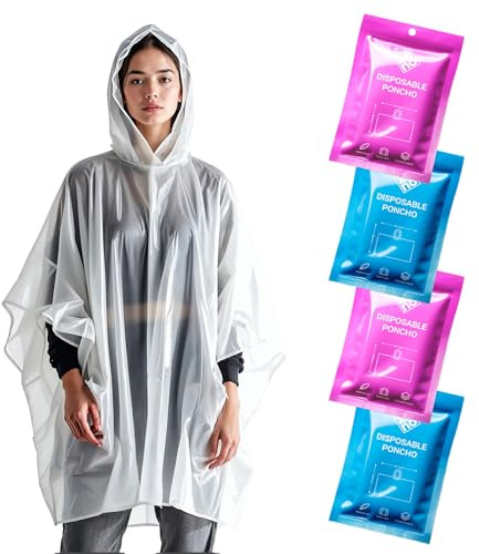 ZENO Rain Poncho Waterproof Adult - Festival Poncho - Waterproof, Disposable, Clear with Hood - Emergency Rain coat for Hiking, Cycling, Camping, Concert - Pack of 4 - Bubble Pop Edition