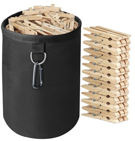 Peg Bag, Hanging Peg Bags Clothes with Draw String Closure, Black Laundry Pegs Bag, Clothes Pin Bag 60 Wooden Clothespins Pegs Hanging Peg Organizer Storage Purpose for Indoor and Outdoor