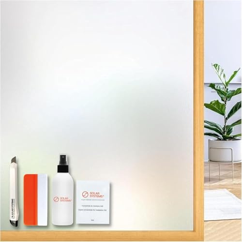 Solar Systems Selbstklebende Fensterfolie Sichtschutzfolie Milchglasfolie - Anti-UV Fensterschutzfolie mit Montagesatz für Büro, Badzimmer - Gewährleistet Diskretion - Weiße Matt (15x200cm)