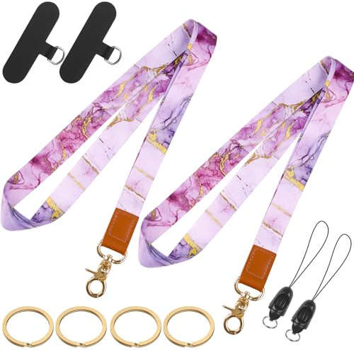 Uniclife 2 Pack Lanyards for ID Badges, Neck Lanyards for Keys, Cute Key Lanyard for Card Holder & Wallet, Long Marble Keychain Lanyard Strap for Women