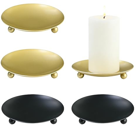 Juego de 4 candelabros en negro y dorado, elegante plato de vela para decoración de mesa, celebraciones y regalos