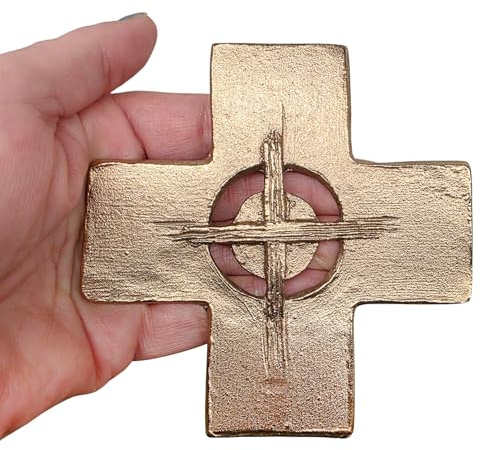 Hjärtman Modernt väggkors av massiv äkta brons guld – kors att hänga upp – present till jul, bröllop, nattvard 11 x 11 cm