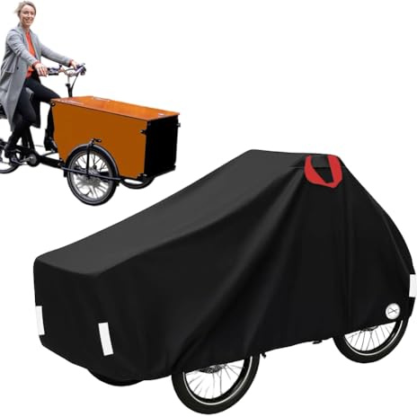Cykelskydd vattentätt lasthjulsskydd regnskydd för lastcyklar lasthjul skydd trehjuling med reflektorremsor UV-skydd slitstark 420D Oxford för två hjul (220 x 105 x 100 cm)