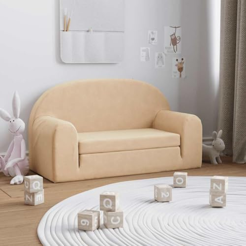 Runheo Barnbäddsoffa 2-sitsig krämfärgad mjuk plysch 84 x 90 x 45 cm med avtagbart överdrag, utrymmesbesparande för barnrum och babyrum, förvaringsutrymme och säkerhet