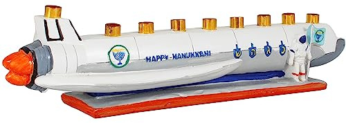 Zion Judaica Spaceship Kids Menorah Hand Painted Polyresin - Sculptured Space Shuttle Candle Minorah for Children fits Standard Hanukkah Candles - Experience Chanukah in Outer Space Kid Menorahs