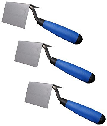 3er Set DEWEPRO® Innenecken-Kelle - Inneneckkelle - Eckkelle - Kantenkelle - 85x60x60mm - Eckenkelle mit Edelstahlblatt und ergonomischem 2-Komponenten-Griff