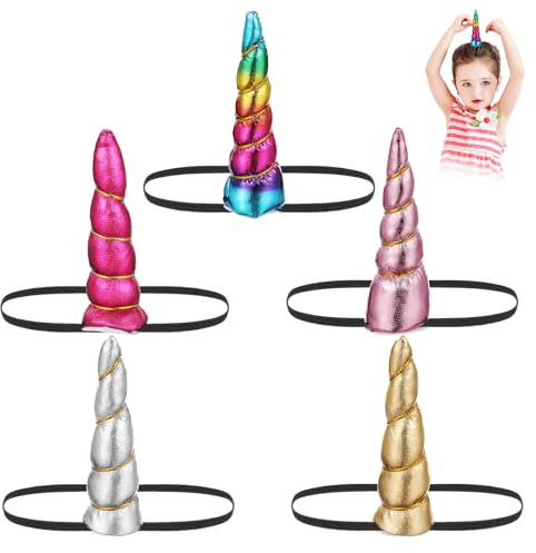 Beaupretty 5Pcs Children Unicorn Horn Headband Elastic Unicorn Headwear Party Unicorn Hair Accessories (Mixed Color)