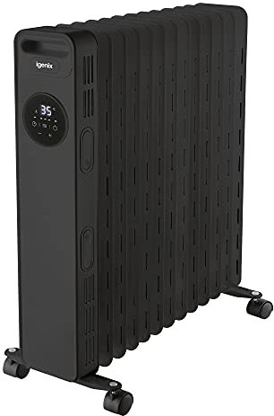 Igenix IG2626BL Digital Oil Filled Radiator, 2.5kW/2500W 13 Fin Electric Heater with Remote Control, 3 Adjustable Heat Settings & Overheat Protection, Black