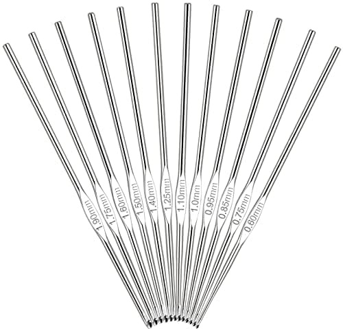 Coopay Juego de Agujas de Ganchillo Pequeñas, 12 Agujas de Ganchillo, 0,6 mm, 0,75 mm, 0,85 mm, 0,9 mm, 1,0 mm, 1,1 mm, 1,25 mm, 1,4 mm, 1,5 mm, 1,6 mm, 1,75 mm, 1,9 mm, para Proyectos de Punto Finos