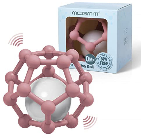 MCGMITT Baby Rassel Beißring Spielzeug für Babys 3 6 9 12 Monate zu greifen und zu kauen, weiche Silikon Sensory Beißring Bälle Shaker Spielzeug Geschenke für Neugeborene Kleinkinder (Dunkelrosa)