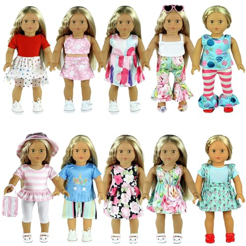 ReeRaa 20 pcs Clothing for Dolls 18 inch Doll Clothes and Accessories for American 18 inch Girl Doll Clothes Gift Including 10 Complete Sets of Clothing