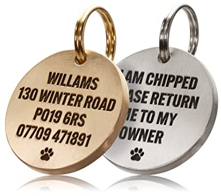 UKR Designs 30 mm di profondità inciso in ottone massiccio spesso o in acciaio inox Dog Tag/Pet ID Tag