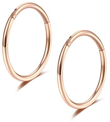 Lantine Rose Gold Hinged 20g Nose Rings Hoops Clicker 10mm Sleeper Earring Cartilage Conch Hoop Earrings