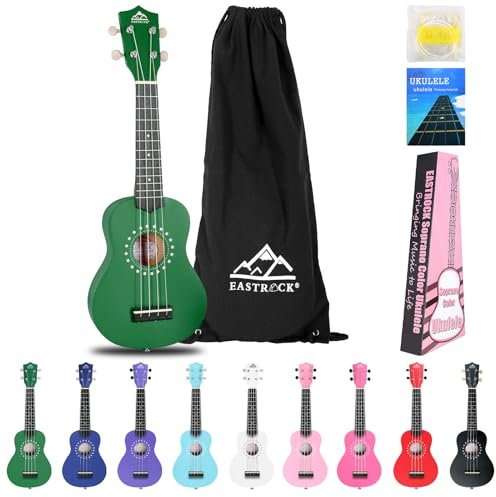 EastRock Ukulele Sopran 21 Zoll, Ukulele Kit für Baby Anfänger mit Tasche, Saite, Bedienungsanleitung (Grün)