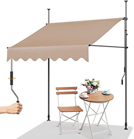 Markiser Utomhus, Manuellt Klämmarkis med Vev, Kassettmarkis, Utan Borrning Markiser Fönster, Markis Balkong, Armmarkis (Color : Beige, Size : 4m/157in)