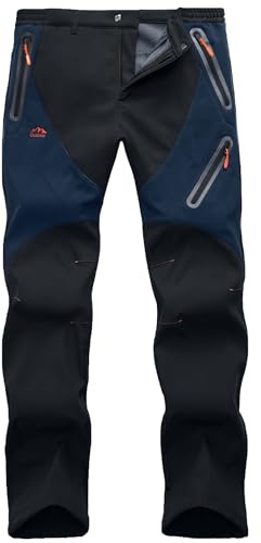 HFDWYJ Pantalones Invierno Hombre Trekking Impermeables Montaña Nieve Senderismo Snowboard Polar Forrado Aire Libre Caza Azul Negro