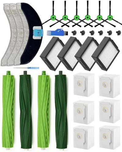 Yivy 26 Stück Zubehör Set für iRobot Roomba Combo j7+/j9+/10 Max Staubsauger, Ersatzteile Kit für Combo j7 Plus/j9 Plus Ersatzzubehör:4 Hauptbürste,6 Seitenbürsten,4 HEPA Filter,6 Staubsaugerbeutel