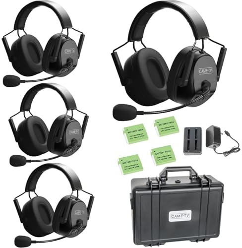 cametv 4er-Pack KUMINIK8 kabellose Dual-Ear-Intercom-Headsets, Vollduplex-Intercom-Kommunikationssystem, Entfernung bis zu 450m, mit stärkerer Geräuschunterdrückung