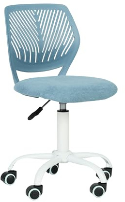 Homy Casa Sedia da ufficio con seduta in tessuto lino Sedia da lavoro ergonomica girevole senza braccioli Altezza regolabile Sedia da ufficio per ufficio a casa per bambini e ragazzi, blu