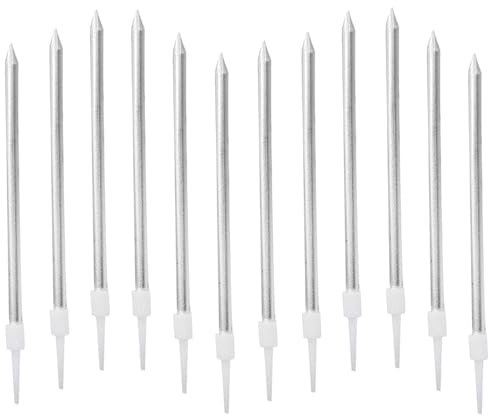 Candeline Compleanno Particolari 12 Pezzi Candele Metalliche Lunghe Sottili Decorazioni Torta (Argento)