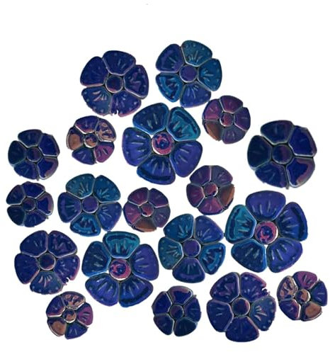 500g Random Iridescent Flower Ceramic Mosaic Tiles for DIY Crafts,3 Size Flowers Mosaic Pieces for Artwork,Photo Frames,Cups,Flower Pots,Fish Tank,Vases,Make Stepping Stones (Deep Blue)