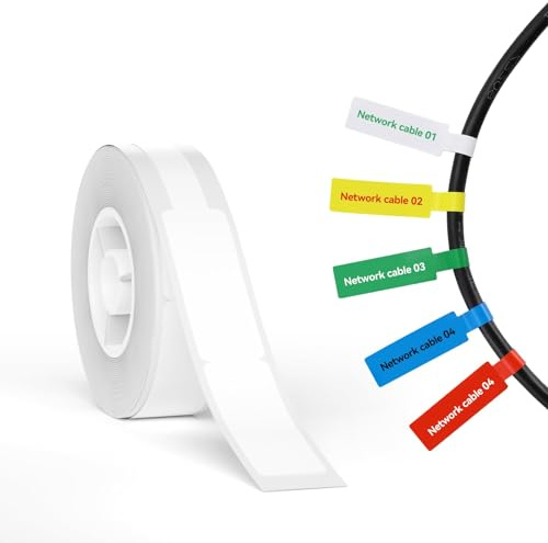 NIIMBOT Thermal Transfer Cable Labels only for B18 Label Maker, 12.5mm x 74mm+35mm 60 Labels/Roll, PET Material, High-Temperature Resistance, Long Lasting (White)