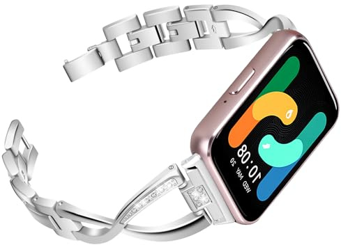KUTEWEU Rem för Samsung Galaxy Fit3 SM-R390 för kvinnor, smal kristallbling glitter diamant strass smycken metallarmband sportarmband ersättning klockarmband för Galaxy Fit 3, 181 millimeters