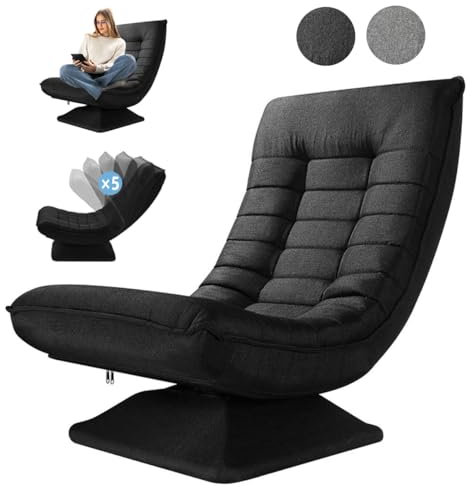 Asukale Bodenstuhl 360° Drehbar, Bodensessel mit Verstellbarer Rückenlehne, Bodensofa Klappbar, Lazy Sofa, Gaming Relax Boden Sessel Wohnzimmer, 60x105x87cm, Schwarz