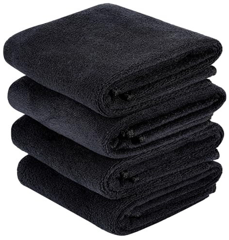 Meng Jiaran Gym Towels, 4 Pack 35 x 75cm Microfibre Sports Towels, Fast Drying & Absorbent Workout Sweat Towel for Gym Yoga Fitness Travel Camping-Black