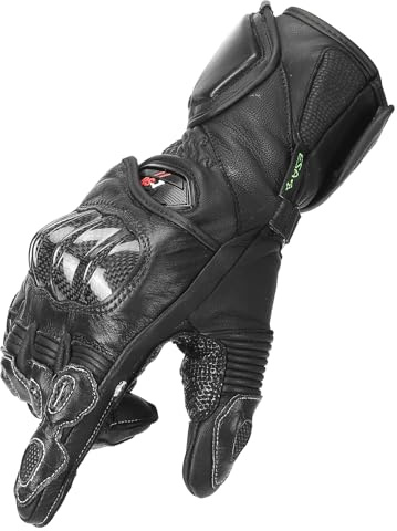 KEMIMOTO Guanti Moto in Pelle, Guanti da Gara per Uomo e Donna con Touchscreen e Protezione in Fibra di Carbonio, Ideali per Gare Professionali di Motocicletta e Bicicletta