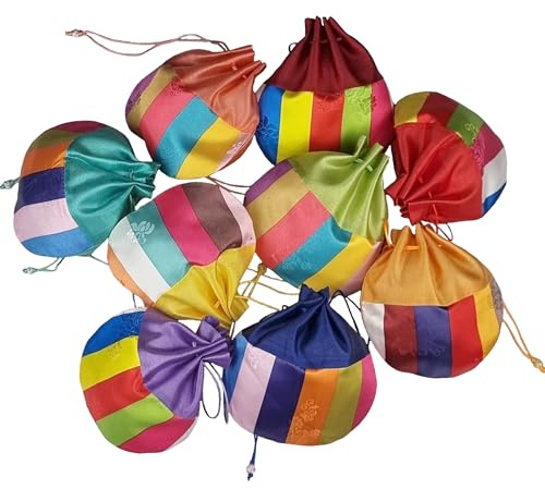 Seoulful Vintage Korean Saekdong Bokjumeoni Lucky Pouches - Traditional Fortune Bags 8-Piece Set New Year's Gifts