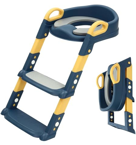Siège de toilette pour enfants avec escalier, accessoire de toilette 2 en 1 avec coussin en polyuréthane, échelle de toilette réglable pour enfants, siège de toilette avec escalier, pour garçons et