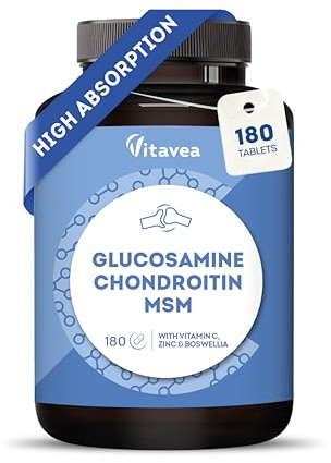 Glucosamine Chondroitin MSM – Advanced Joint Support Supplement with Vitamin C, Zinc & Boswellia – 180 Tablets (3-Month Supply) – Cartilage, Bone & Mobility Health – Vitavea Quality