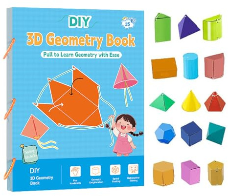 Weqizuerqi Barnens geometri lärobok – barn 3D-geometri lärobok med garntrådar, logiskt tänkande, lärobok för 5–12 år, flicka, skola