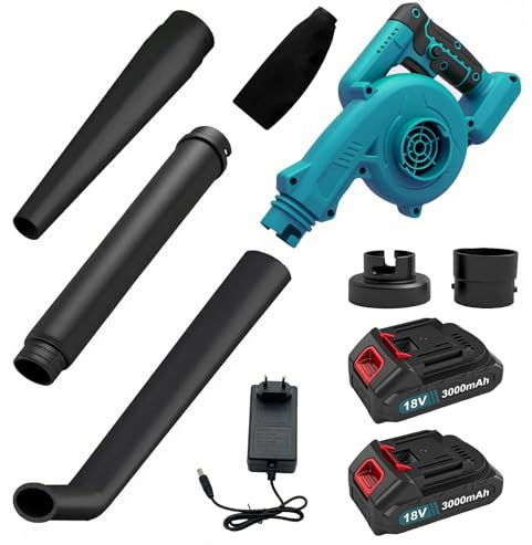 Professionista Soffiatore a batteria per foglie con 2X 3000mAh Batteria & Caricabatteria, Potente motore a spazzole da 500W, velocità variabile fino a 32000, Giardino, Patio, Auto e Pulizia Casa