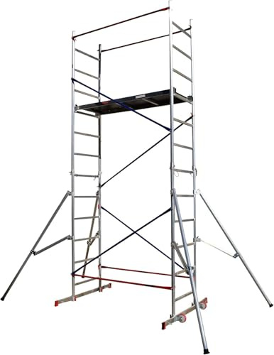 Home Master DIY Gerüstturm | Aluminium-Gerüst für zu Hause | 150 kg Tragfähigkeit, schnelle Montage, Falltürplattform | 5 m + 4 Ausleger
