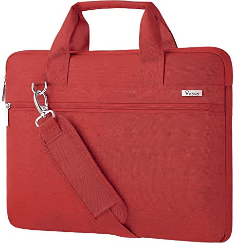 Voova Laptop Bag 17 17.3 Inch for women ladies& Girls, Waterproof Large Computer Case Sleeve for 17-18 Inch HP LG Dell Lenovo Asus Laptop, Slim Briefcase Messenger Bag with Shoulder Strap, Red