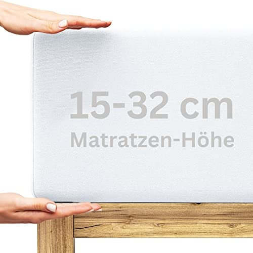 Extra Tiefes Spannbettlaken 200x220 cm - 100% Baumwolle, Elastisch, bis 32 cm Matratzenhöhe | Jersey Bettlaken für Boxspringbetten, Wasserbetten & Hohe Matratzen (Auch 180x200, 200x200 cm)