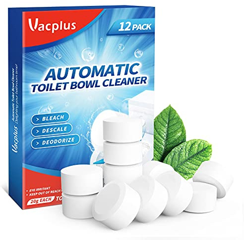 Vacplus Toilet Bowl Cleaner Tablets 12 PACK, Automatic Toilet Bowl Cleaners with Bleach for Deodorizing and Descaling, Bathroom Cleaner Against Tough Stains