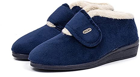 CoboFamily Botines Casa Mujer Invierno, Zapatillas Casa Cómodas, Botas Paño Cuña, Suela Caucho Made IN Spain (38,295Marino)