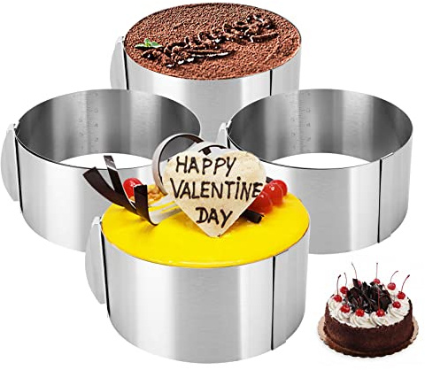 JMIATRY 4 Pack Cake Ring Baking Ring, Cake Ring Adjustable 6 to 12 Inch, Stainless Steel Mousse Ring for Baking, Cooking, Crumpets, Eggs, Pastry and Desserts