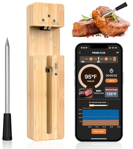 DAWRIS Termómetro de Carne Inteligente Inalámbrico 100 m Bluetooth IPX7 Impermeable para Horno, Barbacoa, Asador y ahumadero
